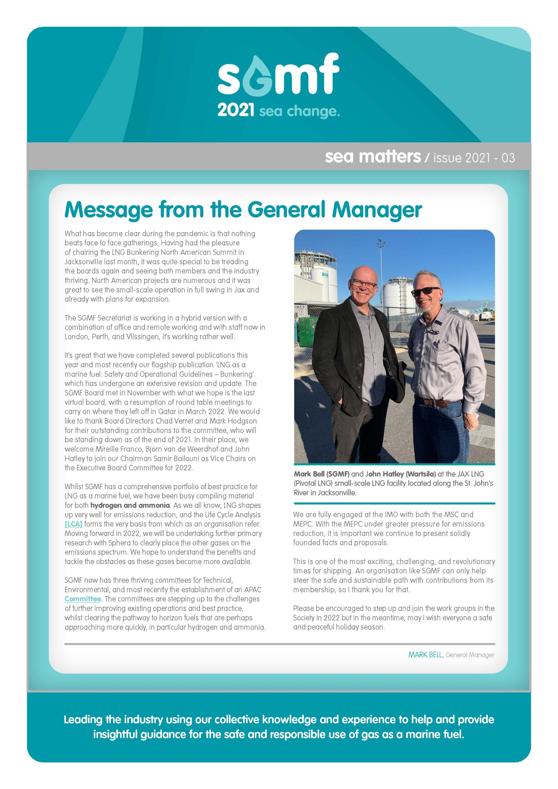 Message from the General Manager on the end of year Newsletter issue for 2021